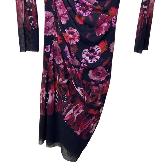 FUZZI  Floral Bodycon Tulle Midi Dress Long Sleeve Crewneck Size Medium - Picture 2 of 7